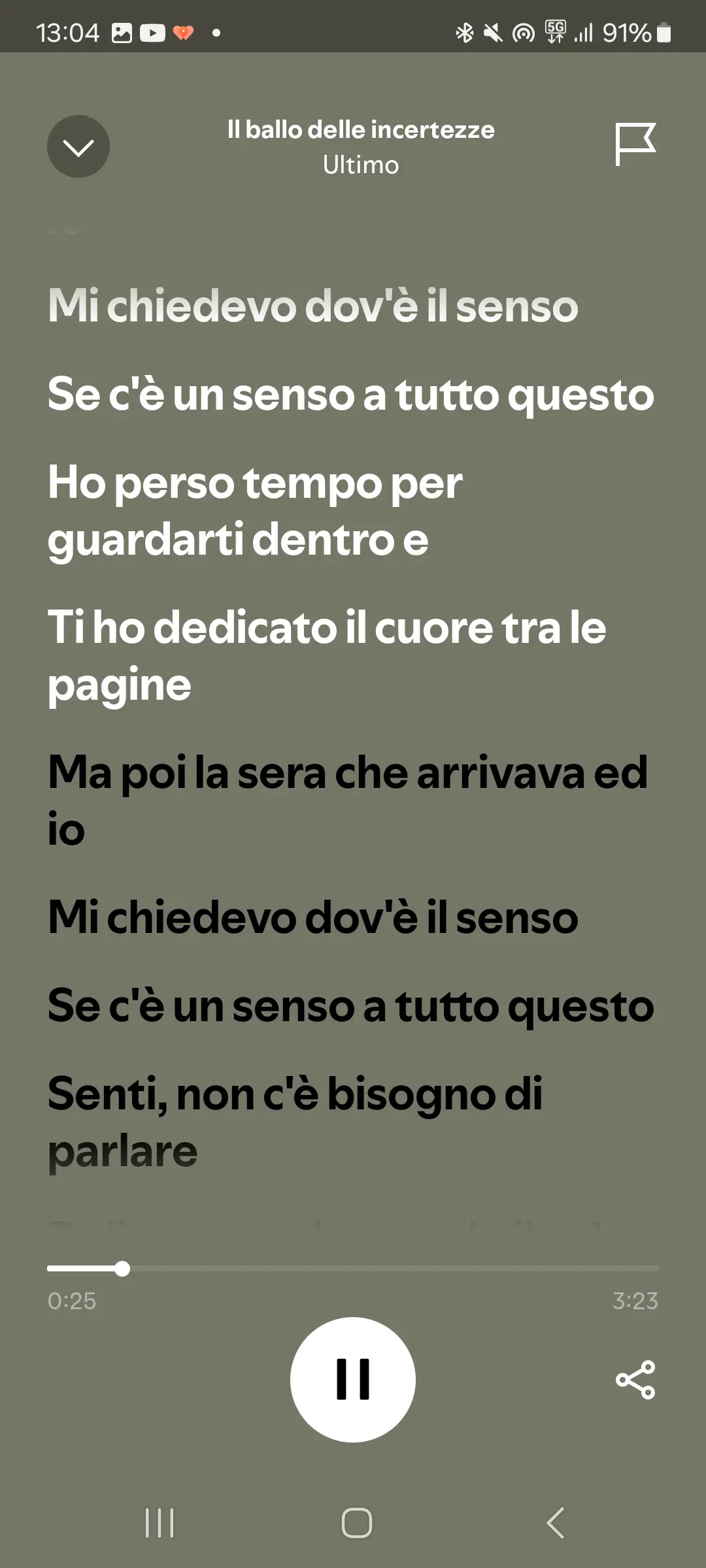 paroles de chansons sur les playlists Parlons italien