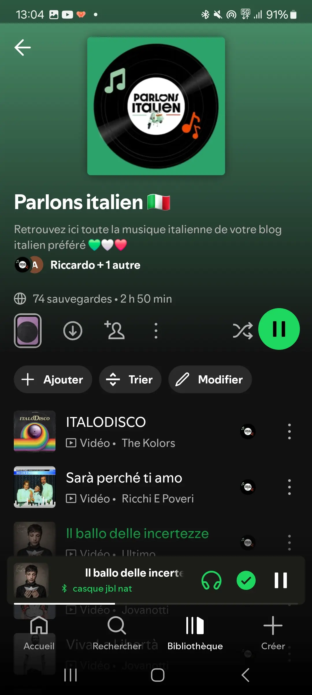 Playlist parlons italien sur spotify